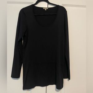 Lilla P Scoop Neck Long Sleeve Side Slit Pima Cotton Sz Medium in Black